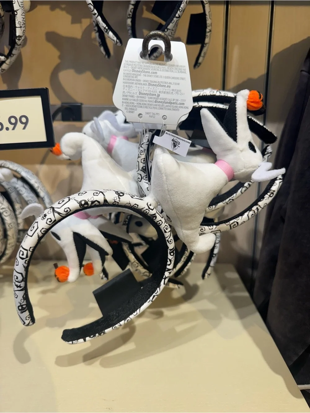 Disney Disneyland Zero Plush Ears Headband with Black-and-White Skull Band
